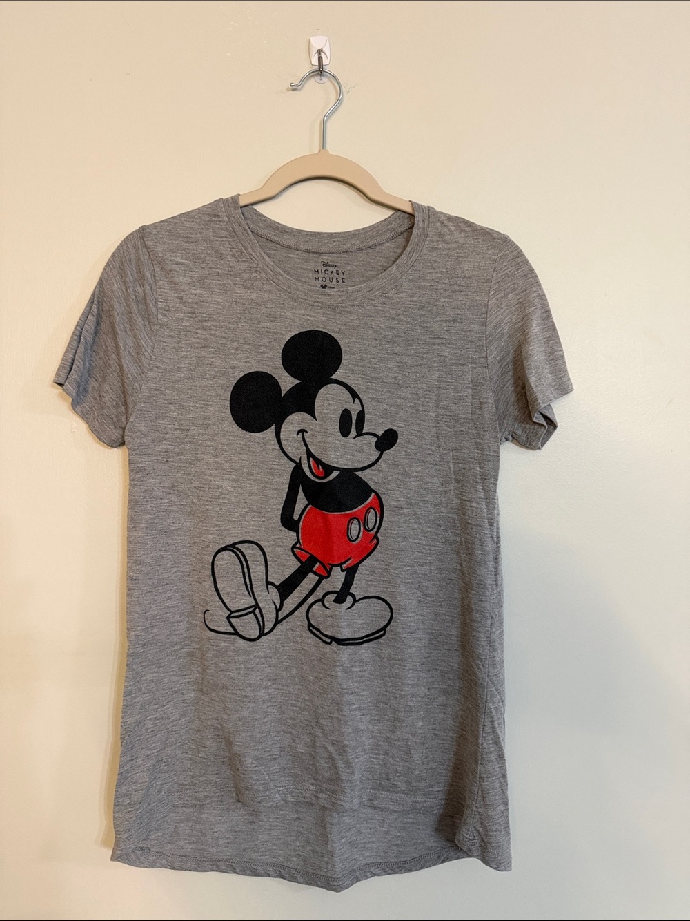 Disney Gray Tee with Classic Mickey in Black and Red
